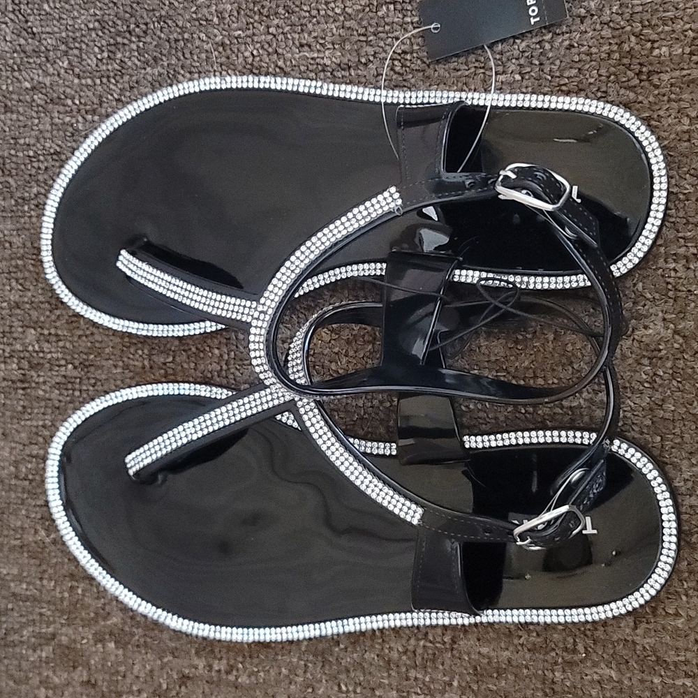 TORRID T-STRAP RHINESTONE JELLY SANDAL: BLACK: NWT: SZ 6WW